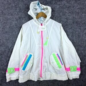 Vintage Be In The Current Seen Windbreaker Jacket Womens Medium White 90s‎ Neon